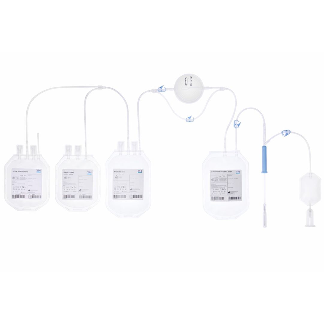 Контейнер для крові з розчинами ЦФД та САГМ четверний в модифікації 450/450/450/450 з портом для пробірок , інтегрованим лейкоцитарним фільтром